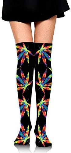 Tie Dye Pot Leaf Weeds Womens Long Knee High Socks Stocking