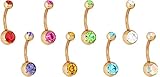 14g Rose Gold IP Plated Surgical Steel Double CZ Crystal Belly Button Ring *Choose Color*
