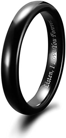 Hosty Bten Promise Eternity Ring, Black Tungsten Ring, Laser Engraved I love you Forever Engagement Band Ring for Men&Women, Size 10, 4mm