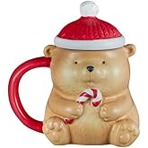 Muchoise Cute Christmas Coffee Mugs Colorful Bear Cups with Lids 11oz and Comfortable Handle, Best Christmas Gifts for Friends, Kids