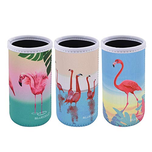 Bluecell Pack of 3 Neoprene Insulators Flamingo Pattern Can Sleeves Beer Coolies Fit for 12oz Slim Drink Beer Cans (Flamingo(3pcs))