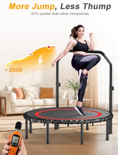 COWISH Foldable Fitness Trampoline with Adjustable Foam Handle - Max Load 200kg, 40''/48'' Quick Install Exercise Rebounder for Indoor/Outdoor Cardio Workout, Adults & Kids