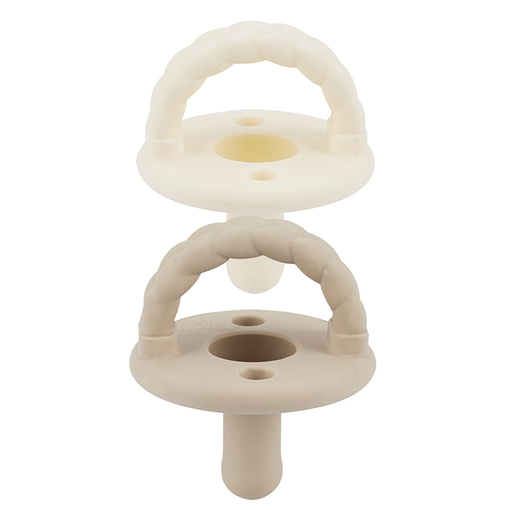Photo 1 of Itzy Ritzy Silicone Pacifiers for Ages 6-18 Months - Itzy Soother Pacifiers Feature Collapsible Handle & Two Air Holes for Added Safety; Set of 2 in Toast & Buttercream, Ages 6-18 Months