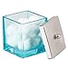 mDesign Modern Glass Square Bathroom Vanity Countertop Storage Organizer Canister Jar for Cotton Swabs, Rounds, Balls, Makeup Sponges, Bath Salts - 2 Pack - Blue/Brushed