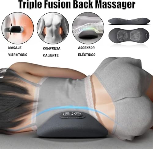 Smooth Triple Fusion Back Massager - 3-in-1 Traction, Masajeador Terapia de Triple Fusion, Vibration & Heat for Pain Relief in Neck, Shoulder, Lower Back & Sciatica, Adjustable (Gris Oscuro)