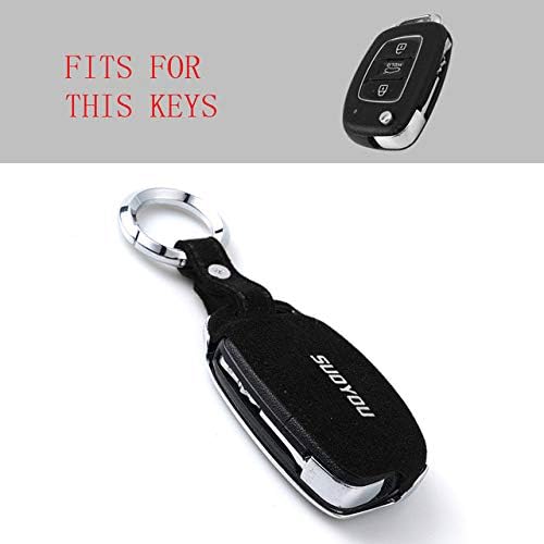 OIFMKC Car Key Cover Suede Leather Zinc alloy Car Key Protection Case Cover For Hyundai Creta I10 I20 Tucson Elantra Santa Fe 2016 2017 2018,D,Black
