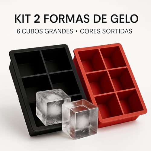 Kit 2 Forma De Gelo Silicone Cubo Grande 6 Cubos Drink Whisky (cores variadas) Flexível - Cubos Ideal Para Bebidas Frutas Doces