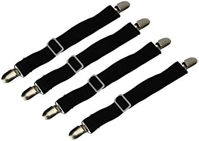 Toodou 4 Pcs Adjustable Bed Sheet Straps Black Adjustable Bed Corner Holder Elastic Fasteners Clips Grippers Mattress Pad Cover Fitted Sheet
