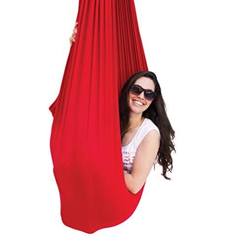 Quility Indoor Therapy Swing for Kids with Special Needs | Lycra Snuggle Swing | Cuddle Hammock for Children with Autism, ADHD, Aspergers | Ideal for Sensory Integration (Up to 165lbs, Red)