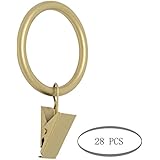 Meriville Drapery Curtain Rings with Clip - 1.5-Inch Inner Diameter, Fits Up to 1 1/4-Inch Rod, Set of 28, Royal Gold Finish