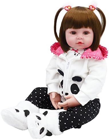Seedollia Reborn Baby Doll Silicone Eyes Open Toddler Girl That Looks Real 24 inch Cute Black and White Panda Pattern
