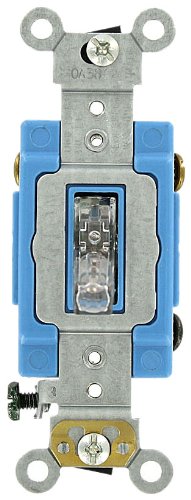 Leviton 1203-PLC 15 Amp, 120 Volt, Toggle Pilot Light, Neutral 3-Way AC Quiet Switch, Extra Heavy Duty Grade, Self Grounding, Back and Side Wired, Clear