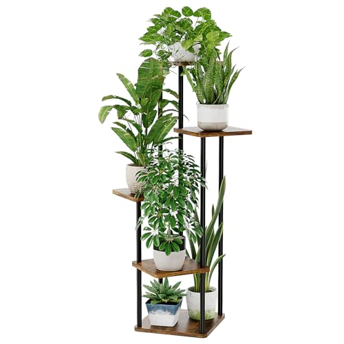 Soporte Esquinero para Plantas de Interior Estante de Metal de 5 Niveles para Múltiples Plantas Soporte Alto para Flores para Patio, Jardín, Balcón, Sala de Estar, Dormitorio (Marrón)