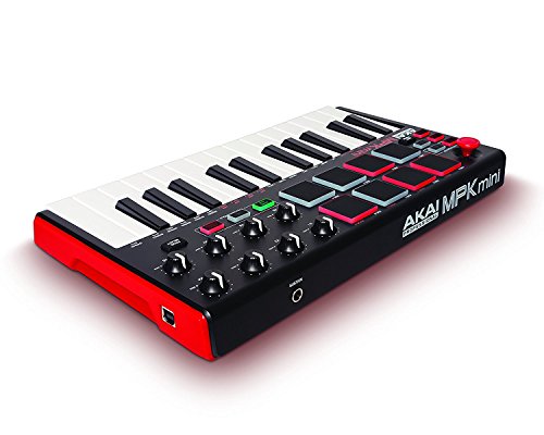 Akai Professional MPK MINI MK2 MKII | 25-Key Ultra-Portable USB MIDI Drum Pad & Keyboard Controller (Red/Black)+ 4-Port USB 2.0 Hub + High Speed USB Extension Cable + Clean Cloth - Thumbnail 2