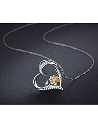 S925 Sterling Silver Sunflower Necklace Heart Pendant CZ Pave 14K Gold Dipped Flowers Necklaces Jewelry Gift for Her Mom Girls Lover Friends Women