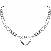 YZMOXNL Cuba Heart O Ring Choker Necklace Punk Stainless Steel Cuban Chain Necklace Alt Jewelry Accessories for Women and Men