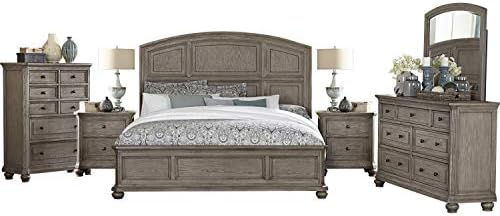 Lawrence 6PC Bedroom Set E King Bed, Dresser, Mirror, 2 Nightstand, Chest in Rustic Natural Wood