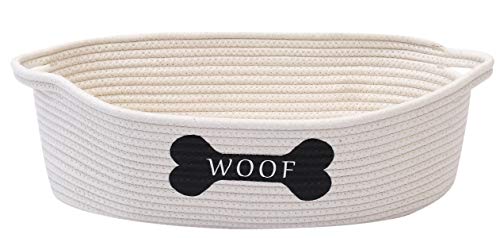 Morezi Dog toy baskets pet toy basket storage in small shallow stuff bin - Perfect for collect puppy toys, cat toy, grooming stuff, diapers, bed, for Bathroom, Playroom, Closet, Home - Beige