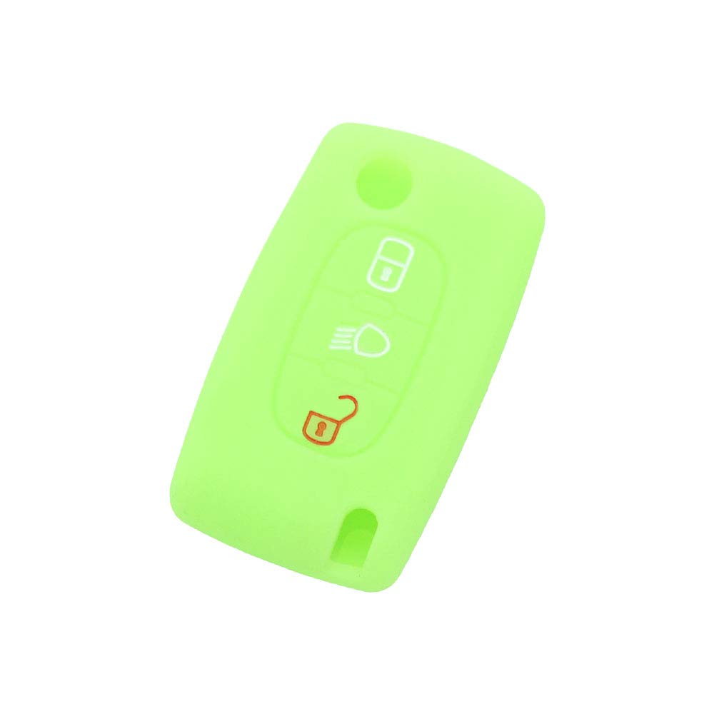 BROVACS Silicone Cover Protector Case Holder Skin Jacket Compatible with PEUGEOT CITROEN 3 Button Flip Remote Key Fob w/Light Symbol CV9305 Neon Green