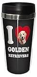 Tree-Free Greetings SG25060 I Heart Golden Retrievers Sip 'N Go Stainless Lined Travel Tumbler, 16-Ounce