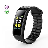 Antimi Color Fitness Trackers, Activity Tracker Show the weather temperature Heart Rate Monitor Smart Bracelet Bluetooth Pedometer Smartwatch for Android IOS Smartphones (ColorBlack)