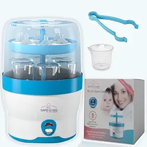 SAFE-O-KID Steriwave2024 6 Bottles Sterilizer, One Year Manufacturer Warranty, Large Capacity, Advanced Auto Shut, Steam Sterilizer For Feeding Bottles,Breast Pump And Other Accessories- Blue,1 Count