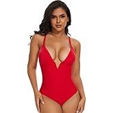 SHAPERIN Women Swimsuit One Piece Bathing Suits Tummy Control Sexy Deep V Neck Padded Push Up Swimwear Monokini