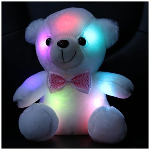 Bstaofy WEWILL Glow White Teddy Bear Stuffed Animal LED Colorful Night Light Plush Toy Soft Floppy Gift for Kids on Birthday Christmas Festivals, 8-Inch - Image 4