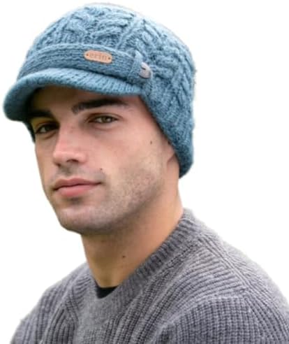 Cable Knit Wool Peak Cap for Women, 100% Wool, Fleece Lining  display picture 2