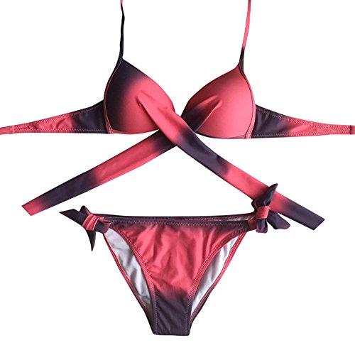 SSYUNO Women's Two Pieces Traingle Bathing Suit Cheeky Swimwear Push Up Padded Swimsuit with High Cut Bottom