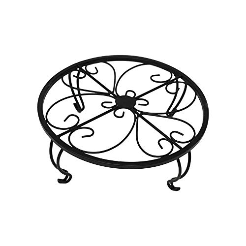 gbHome GH-6749B1 Iron Potted Plant Stand, Black, Powder Coated Rust Resistant Metal, Decorative Indoor \ Outdoor Flower Pot Holder Saucer, Short Rustproof Round Heavy Garden Planter Support Rack