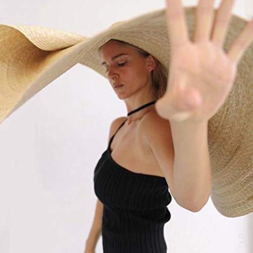 Duseedik Women Large Sun Hat Beach Anti-UV Sun Protection Foldable Straw Cap Cover (Khaki) - Thumbnail 4