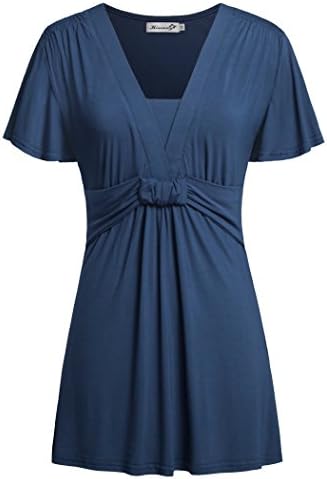 Womens Shirts,Kissmay Casual Short Sleeve Pleated Knit Blouse Loose Fit Blue 2XL