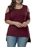 Allegrace Women's Asymmetric Hem Cold Shoulder T Shirt Plus Size Summer Casual Top