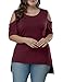 Allegrace Women's Asymmetric Hem Cold Shoulder T Shirt Plus Size Summer Casual Top