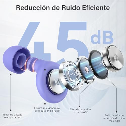 Ear Plugs Noise Sleeping, 2026 New Ear Plugs Noise Cancelling 45 dB, Hearing Protection, Reusable and Washable, Soft, with 8 Tips (XS/S/M/L) and Case, for Sleeping Concert Festival