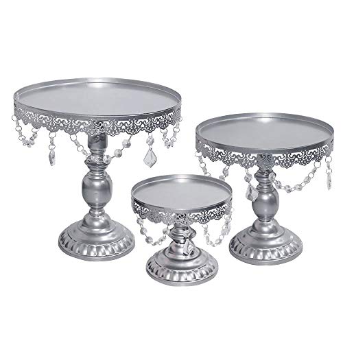 Lucky Monet 6Pcs Crystals Cake Stand Cupcake Tower Stand Wedding Plates Set Metal Round Party Dessert Display Décor with Crystals Beads (6pcs, Silver)