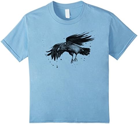 Kids Raven Watercolor Black Bird T-shirt, Animal Art, Painting 4 Baby Blue