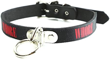 Whore Bondage Ring Collar Genuine Leather Choker with Buckle