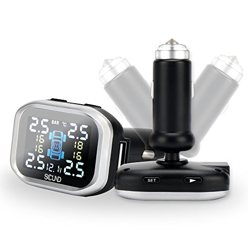 GZCRDZ TP720 Tire Pressure Monitoring System, Wireless TPMS with 4 External Sensors, Cigarette Lighter Plug LCD Display with Tire Pressure, Temperature Gauge and Battery Voltage (Black)