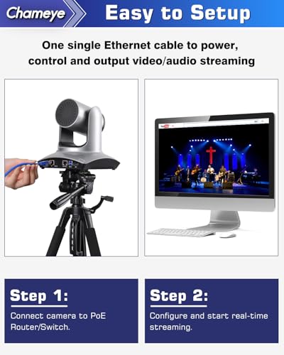 Chameye 4K PTZ Camera 20x Optical Zoom with HDMI USB3.0 LAN(IP PoE) for Live Church Worship, Video Conferencing, Educational Activities, Onsite Activities, YouTube OBS vMix Live Streaming, C420