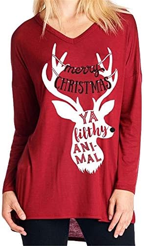 GIFC ▶Clearance Fashion Women Merry Christmas Elk Print V-Neck Long Sleeve Ladies Blouses Tops T-Shirts