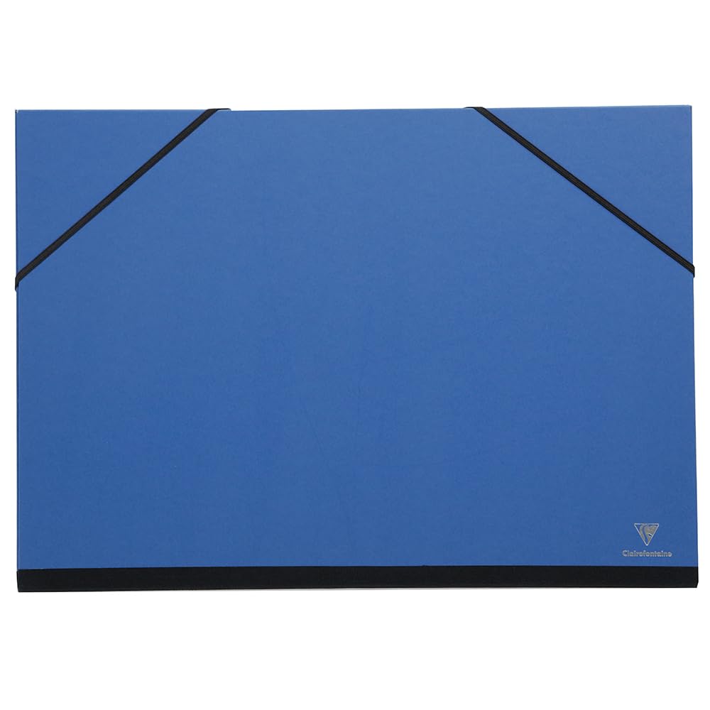 Clairefontaine - Ref 144702C - Art Folder with Elastic Straps Closure - Night Blue Colour - Customisable Vellum Card Surface, Suitable for A3+ Sized Documents