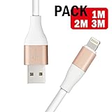 3PCS 123M iPhone Lightning Cable, High-speed Durable Syncing and Charging Cable for iPhone Devices iOS9 System (Gold)