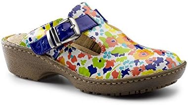 Lila SureGrip Womens Bailey Blue Floral Open Back Clog Slip Resistant Work Shoes 8M