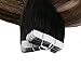 Full Shine Real Hair Tape in Extensions Remy Human Hair 14Inch Balayage Tape in Hair Extensions Off Black Fading to Dark Brown and Ash Blonde 50 Gram 20 Pieces Double Sided Extension Tape Glue in