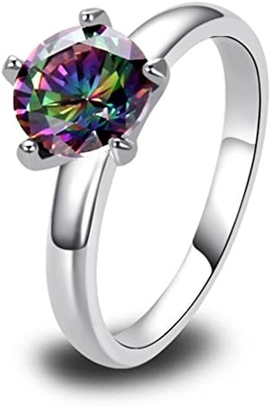Women's Ring Plated Silver Colorful Aquamarine Zircon Plating 18K White Gold Filled Size 6-12 (11)