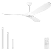 YOZZAN Solid Wood Ceiling Fans no Light,60'' White Ceiling Fan with Remote Control,DC Motor with Large Airflow,Indoor and Out