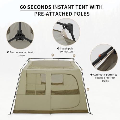Naturehike Camping Tent, Instant Tent Family Cabin Tent for 4 Person/6 Person/8Person,4Season Tent with Mesh Window,Waterproof Breathable Pop Up Tent for Camping,Hiking,Travel,Backyard, Easy to Set Up