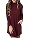 Finego Women's Knitted Mock Neck Long Sleeve A Line Sweater Dress with Pockets